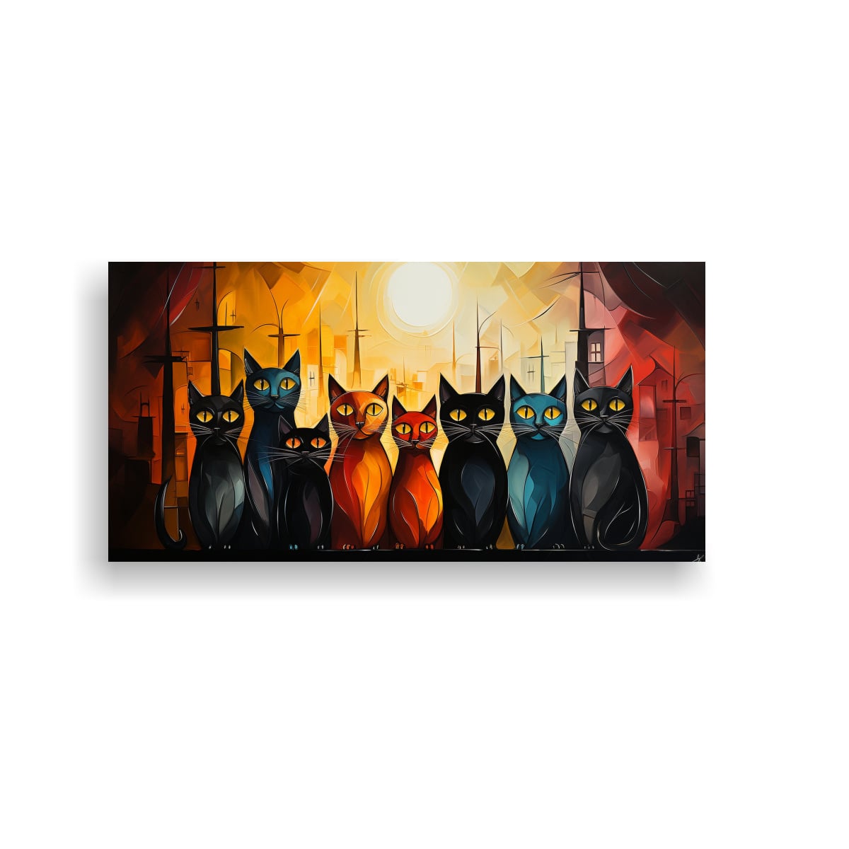 PINTURA DE GATOS EN UNA PILA MIRANDO CÁLIDOS 40X20 CM - 1