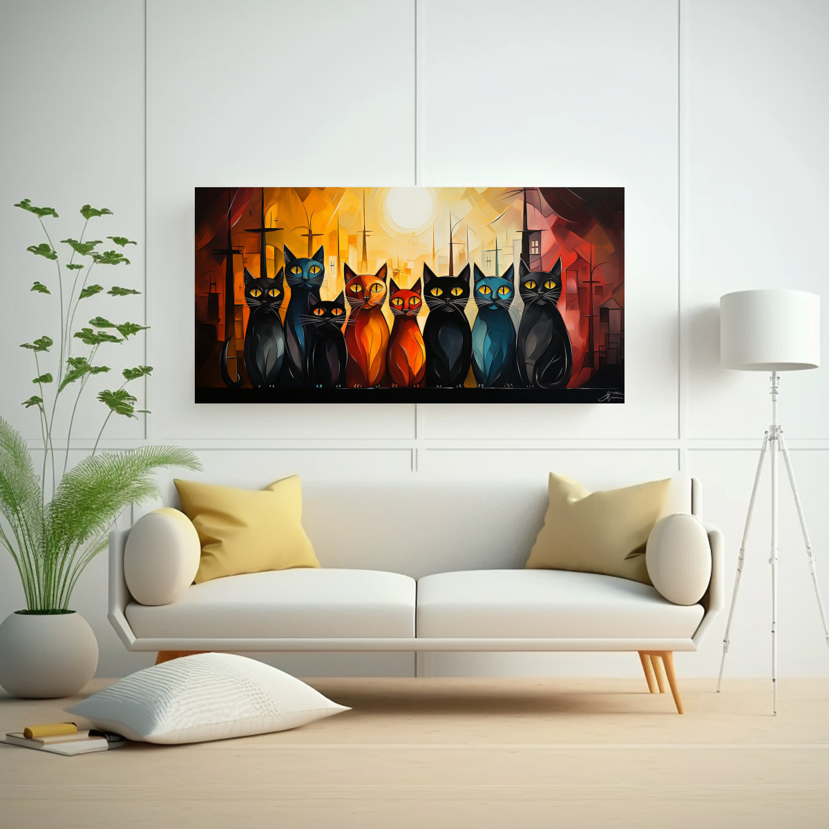 PINTURA DE GATOS EN UNA PILA MIRANDO CÁLIDOS 40X20 CM - 2