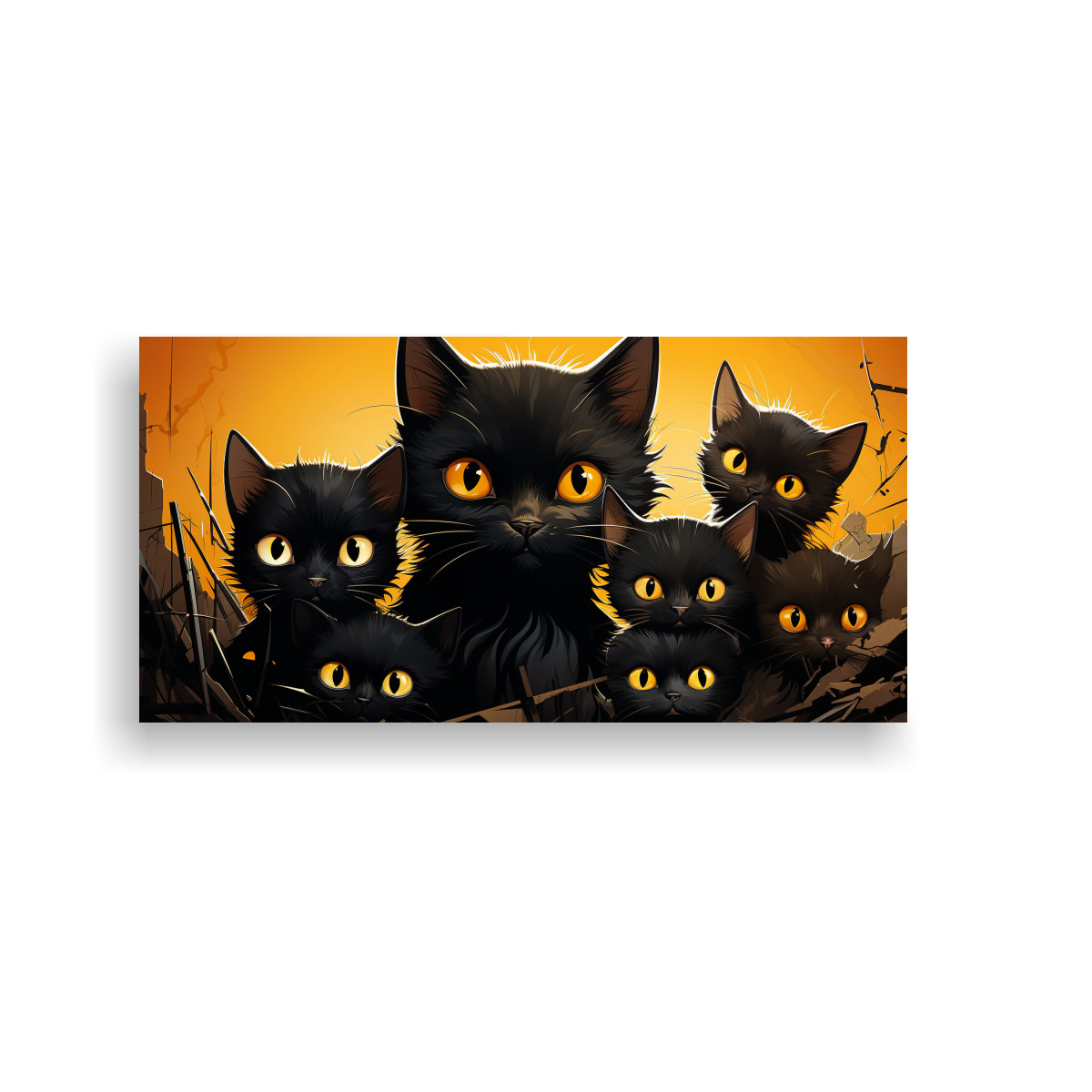 CUADRO DE LIENZO CON MONTÓN DE GATOS NEGROS 40X20 CM - 1