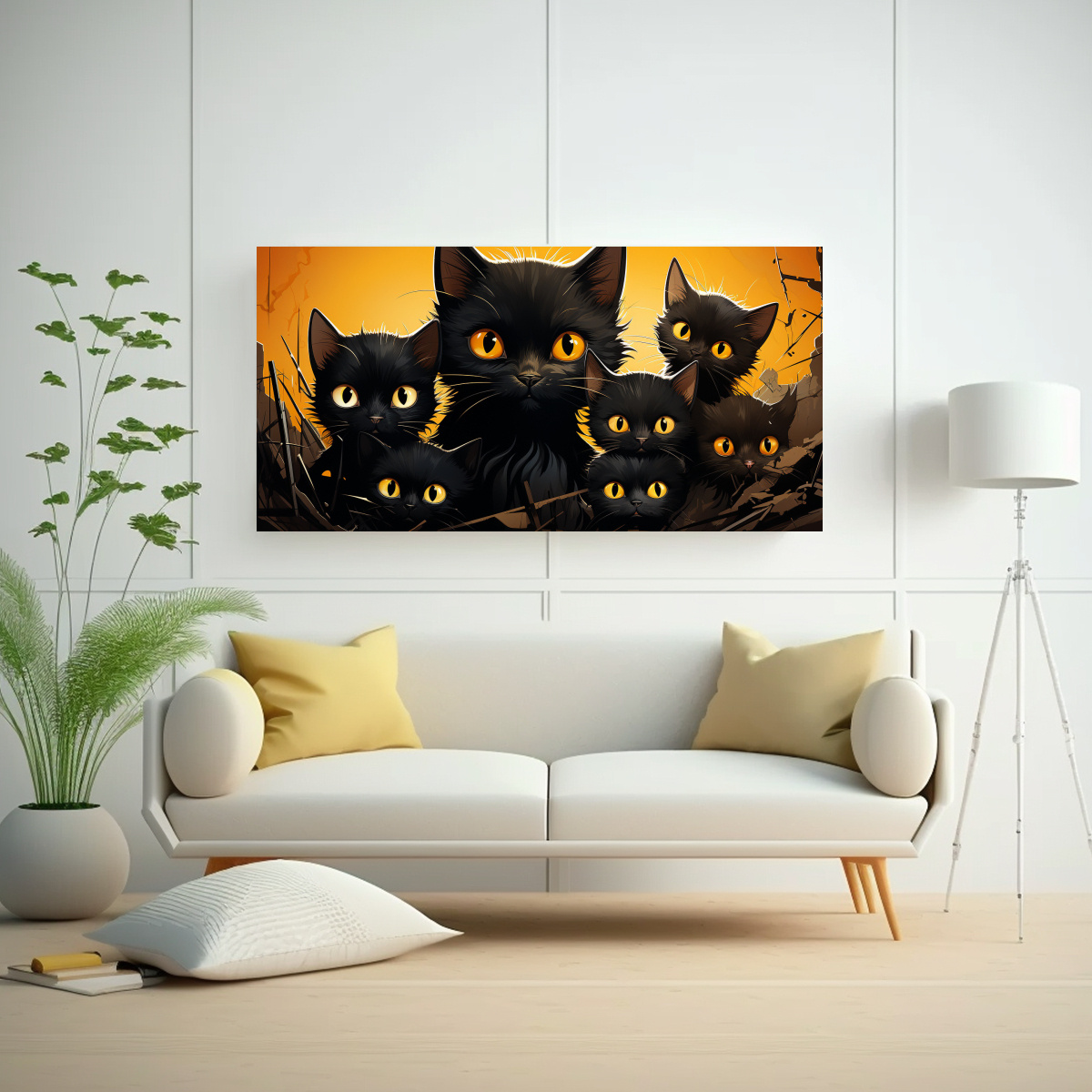 CUADRO DE LIENZO CON MONTÓN DE GATOS NEGROS 40X20 CM - 2