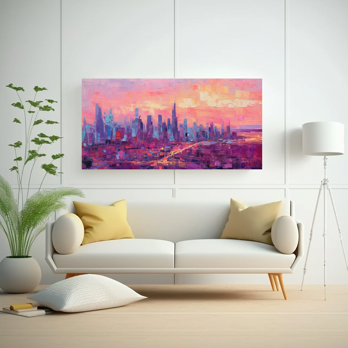 CUADRO URBANO DE CIUDAD EN LIENZO: PANORAMA DE 60X30 CM - 2