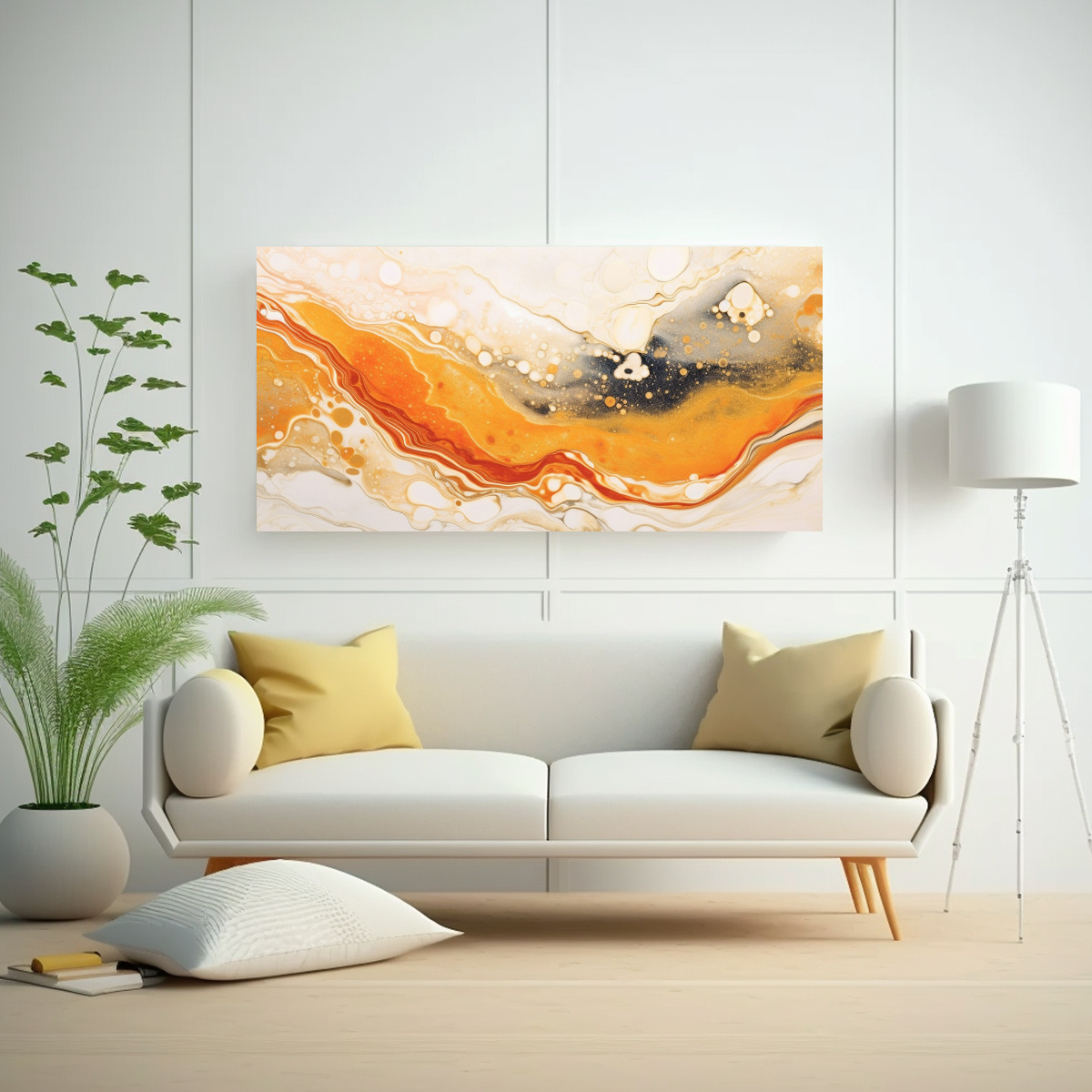PINTURA RELIEVE NARANJA BLANCO TÉCNICA MONOTIPO 80X40 CM - 2