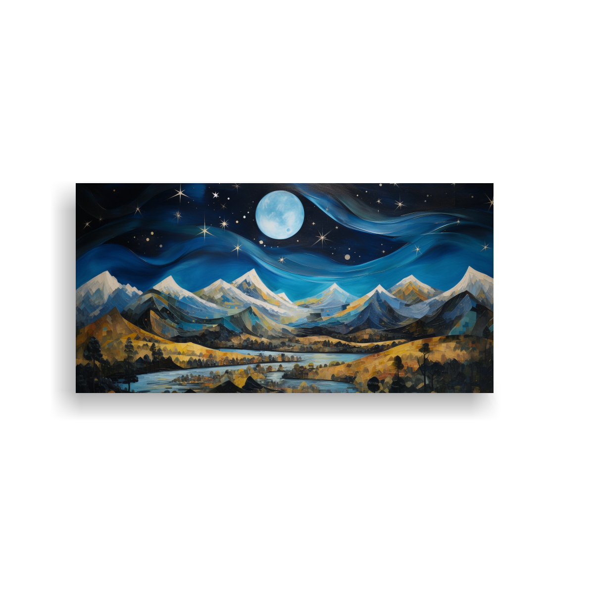 PAISAJE ABSTRACTO DE MONTAÑAS A MEDIANOCHE CON 160X80 CM - 1