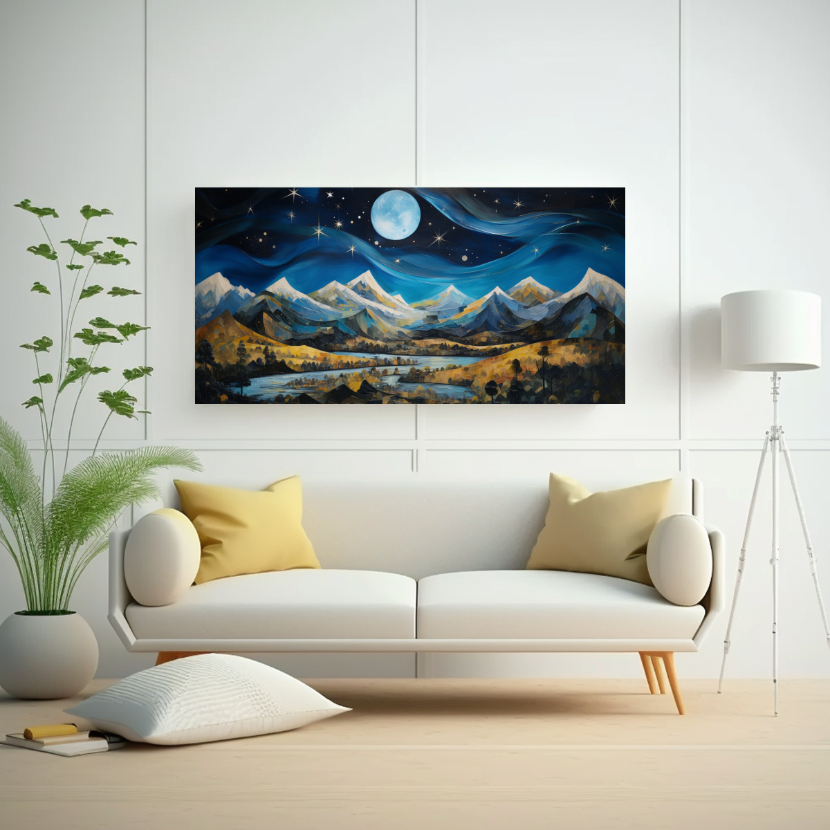 PAISAJE ABSTRACTO DE MONTAÑAS A MEDIANOCHE CON 160X80 CM - 2