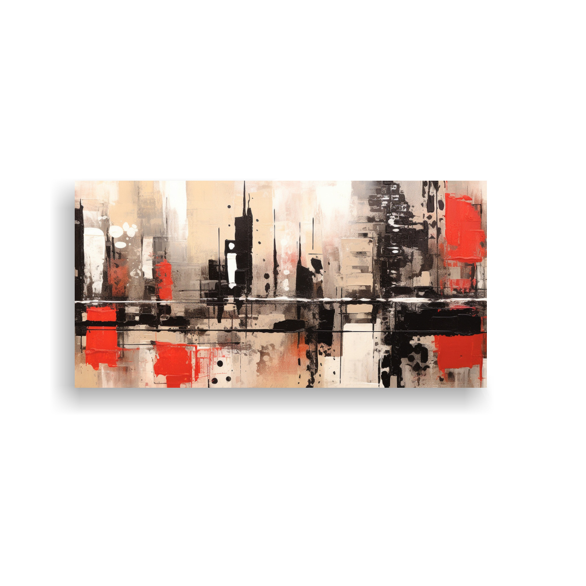 PINTURA ABSTRACTA ROJA, NEGRA Y BLANCA ESTILO F. 40X20 CM - 1