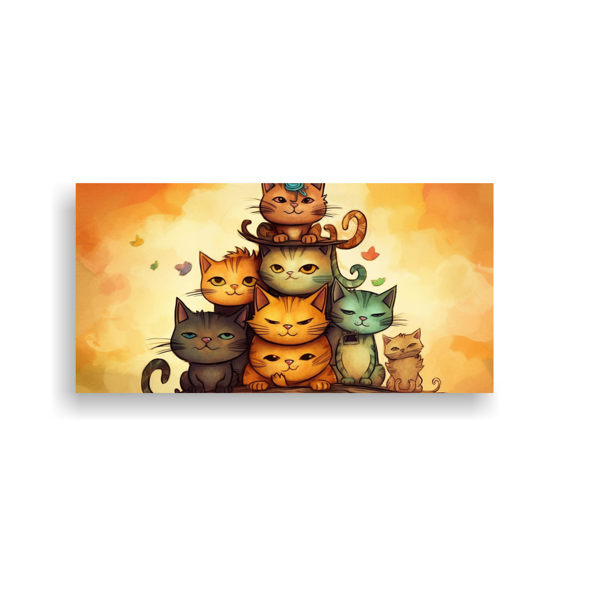GATOS EN COLORES SOBRE MONTÓN MIRANDO AL FRENTE: 100X50 CM - 1