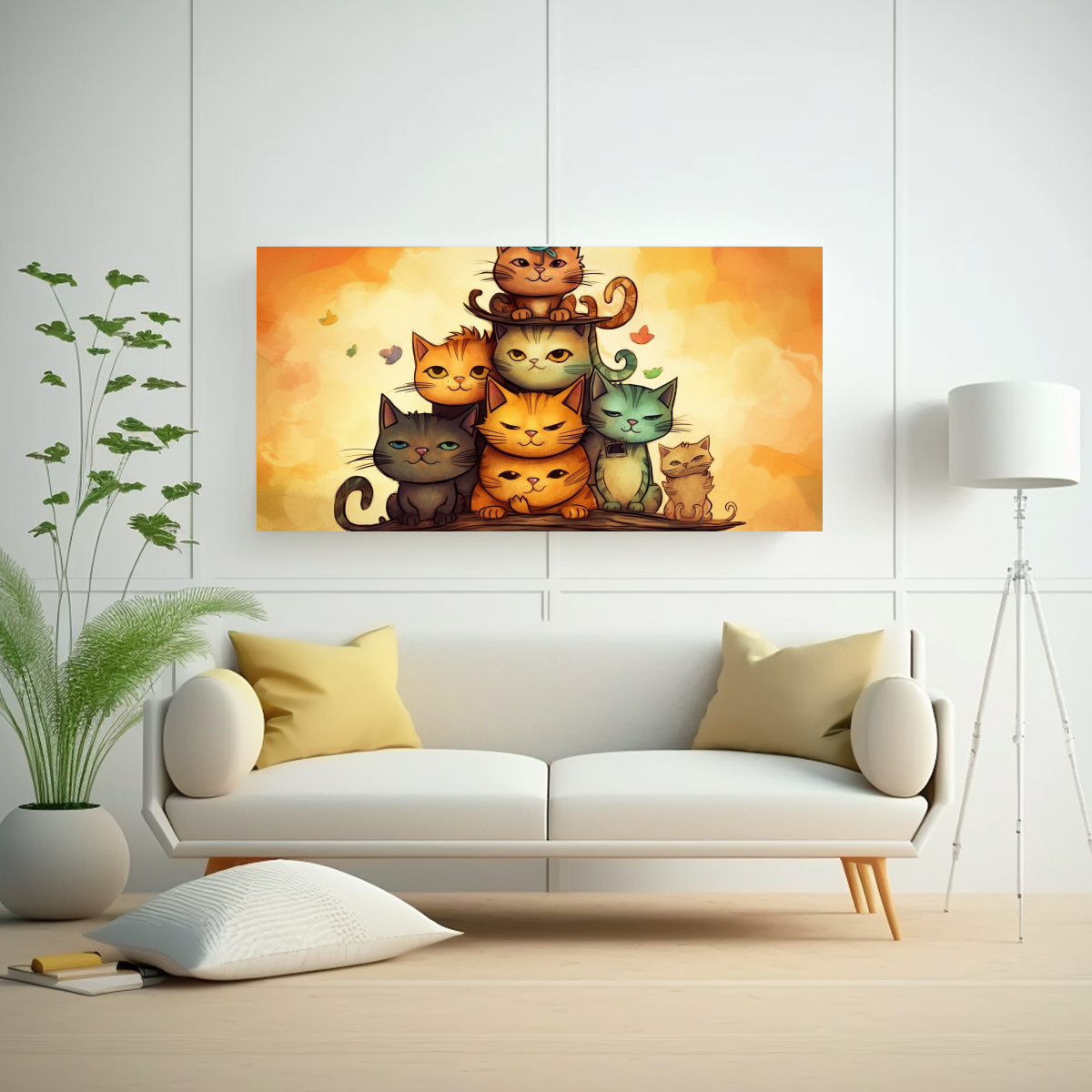 GATOS EN COLORES SOBRE MONTÓN MIRANDO AL FRENTE: 100X50 CM - 2