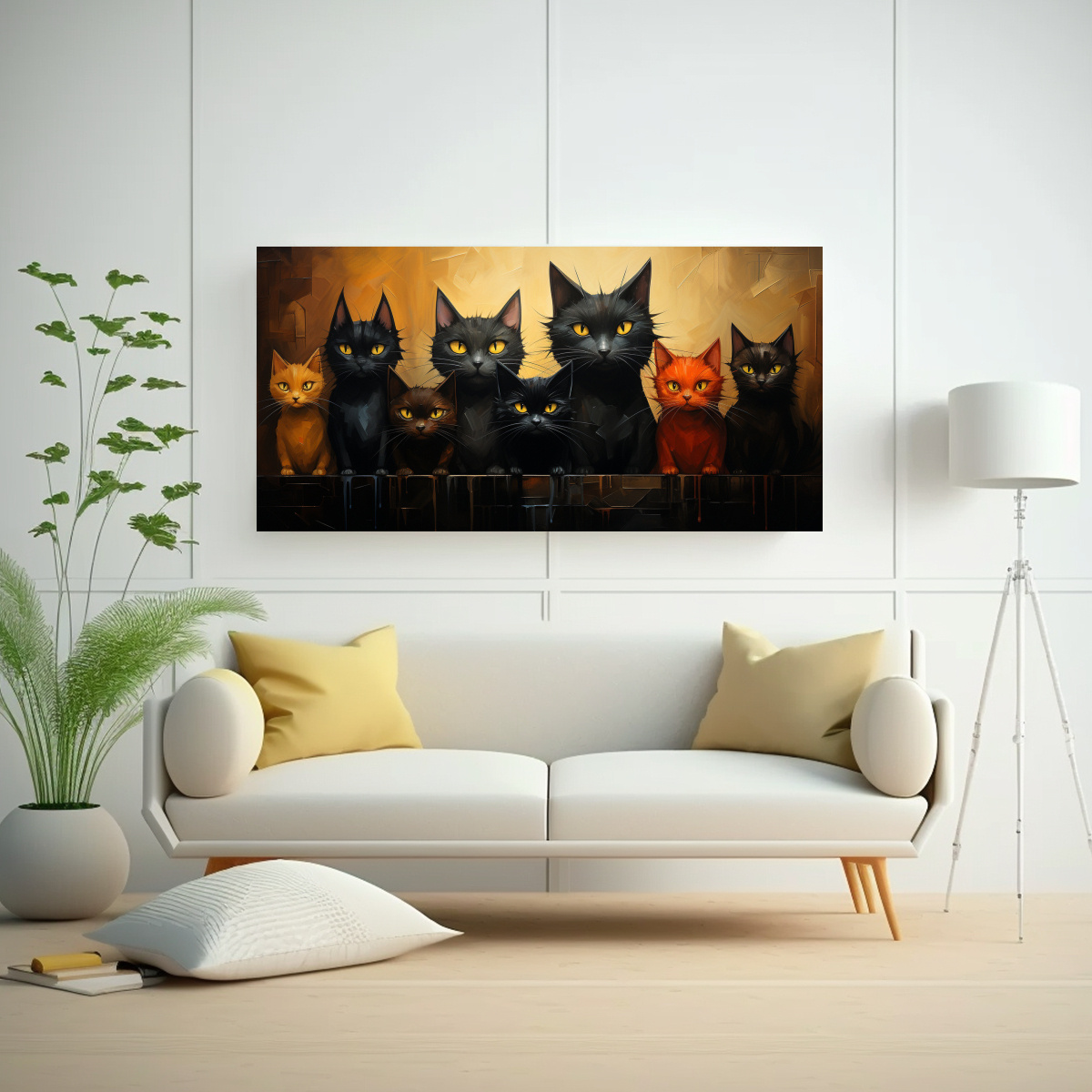 PINTURAS DECORATIVAS DE GATOS NEGROS SOBRE 60X30 CM - 2