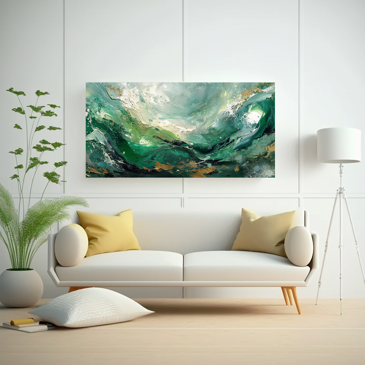 PINTURA ABSTRACTA EN TONOS VERDES Y BLANCOS PARA 60X30 CM - 2