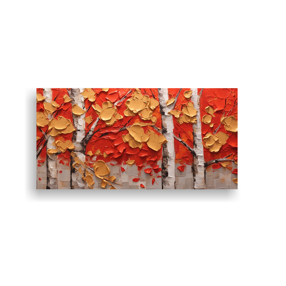 PINTURA LIENZO HOJAS ABEDUL ROJO Y ORO PARA 60X30 CM - 1