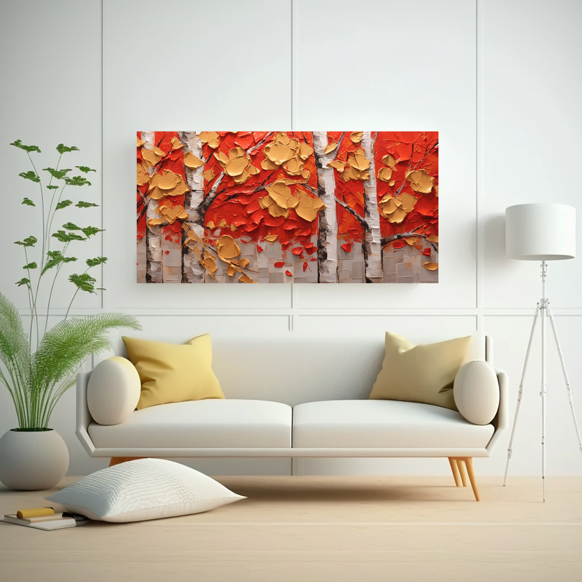 PINTURA LIENZO HOJAS ABEDUL ROJO Y ORO PARA 60X30 CM - 2