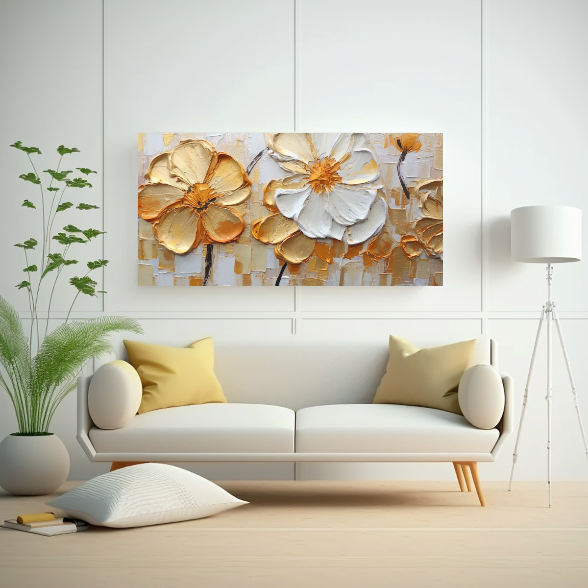 PINTURA AL ESTILO ÓLEO ABSTRACTA CON FLORES 160X80 CM - 2