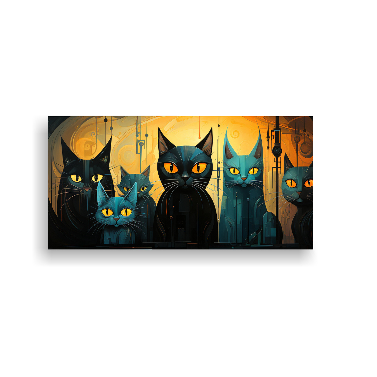 CUADRO DE GATOS NEGROS EN GRUPO, ARTE DE PARED 40X20 CM - 1