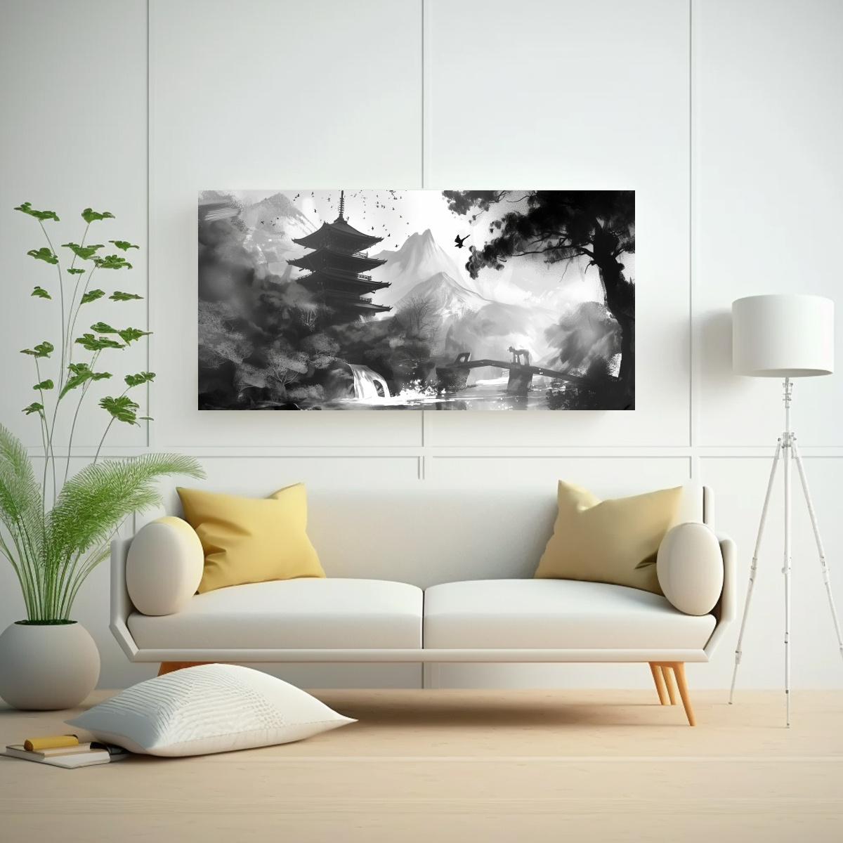 CUADRO LIENZO MODERNO ESTILO JAPONÉS BLANCO Y 60X30 CM - 2