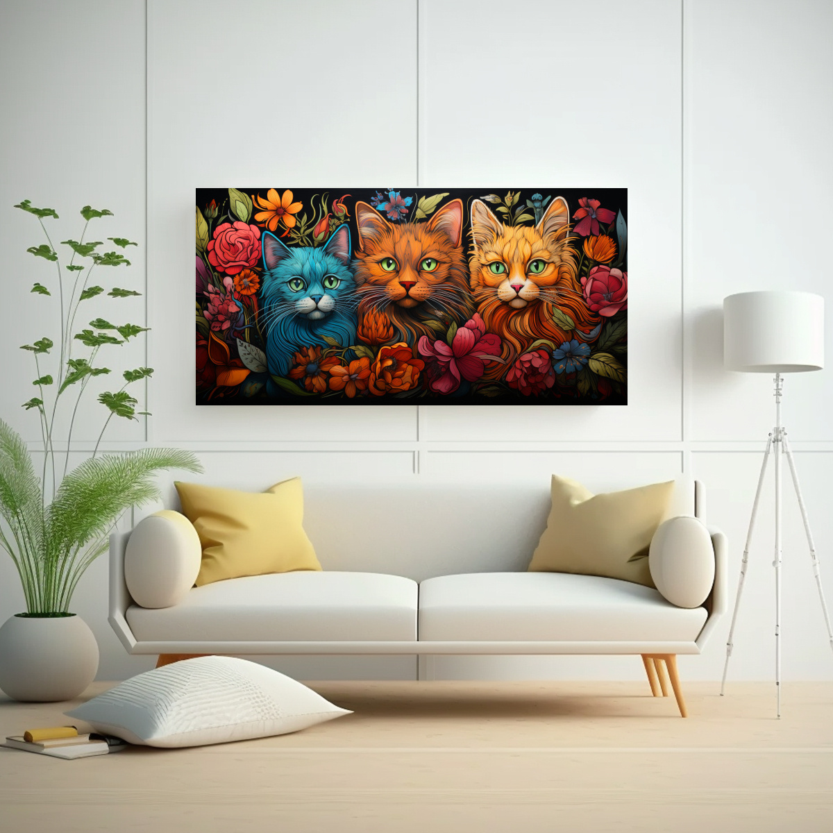 PINTURA DIGITAL LIENZO GATOS VIDRIERA REGALO ARTE 140X70 CM - 2