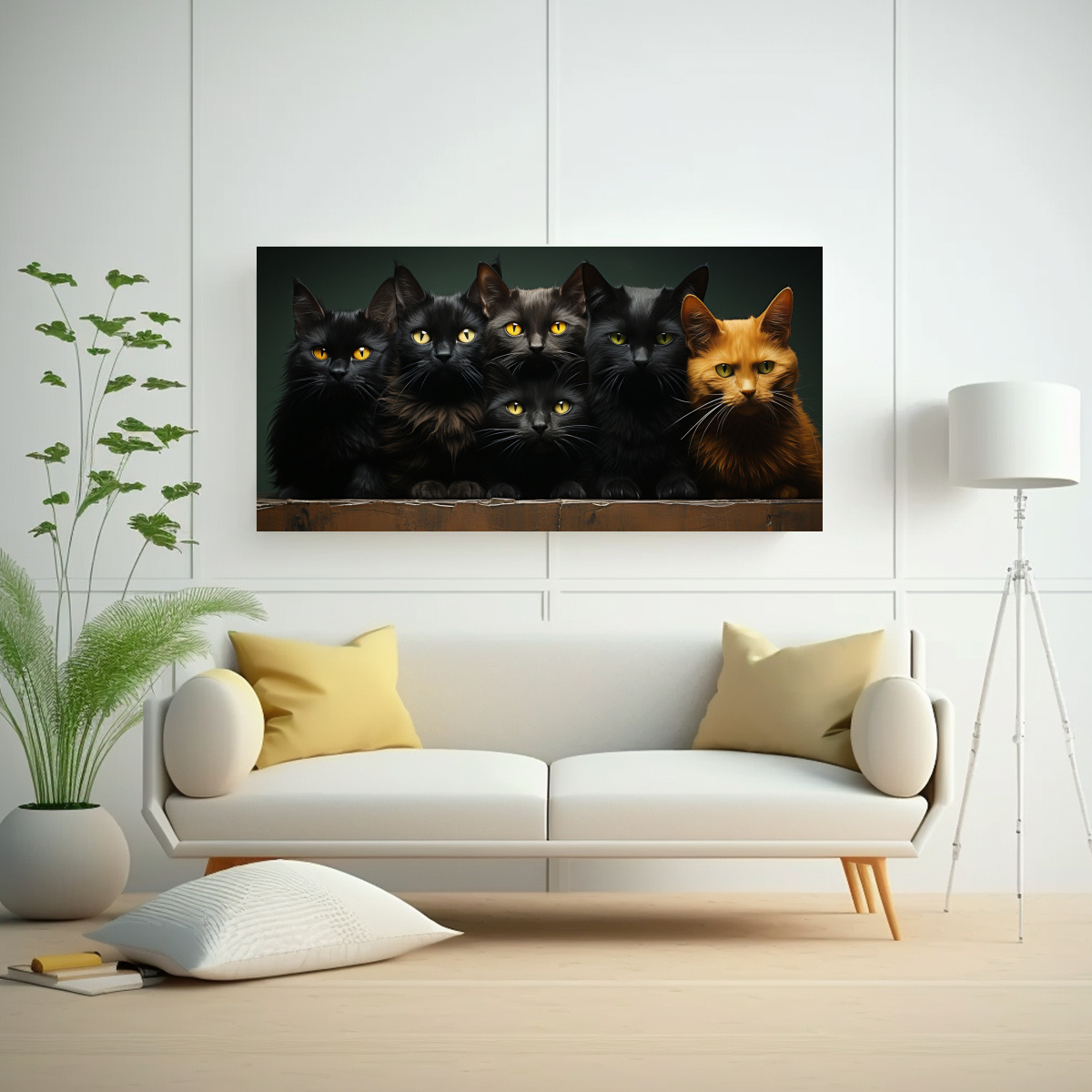 PINTURA DE LIENZO DE GATOS NEGROS APILADOS 100X50 CM - 2