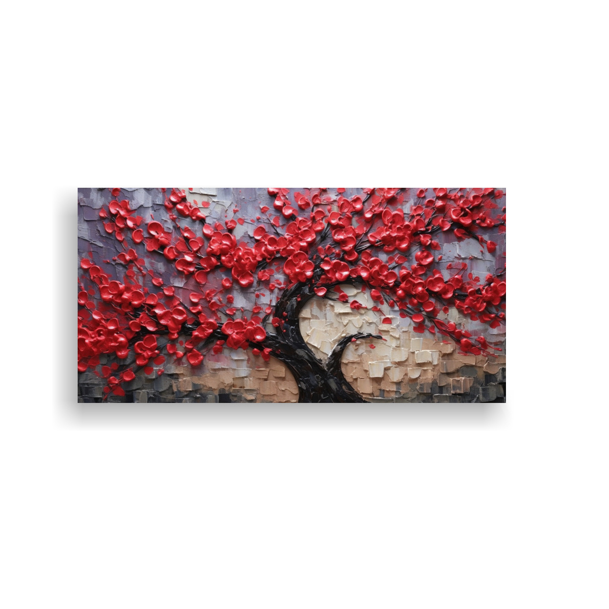 PINTURA FLOR ÁRBOL ORQUÍDEA ROJA MOVIMIENTO 80X40 CM - 1