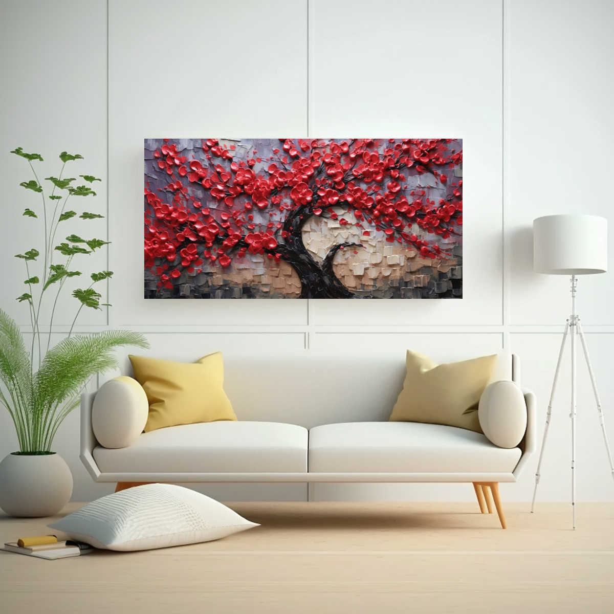 PINTURA FLOR ÁRBOL ORQUÍDEA ROJA MOVIMIENTO 80X40 CM - 2