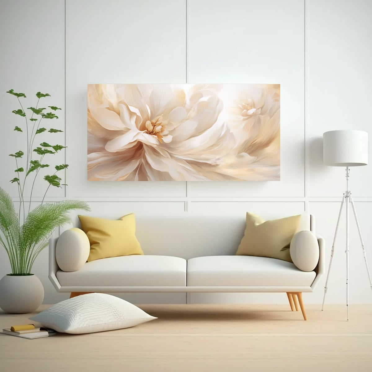 CUADRO ABSTRACTO BEIGE Y BLANCO RELIEVE FLORES 120X60 CM - 2