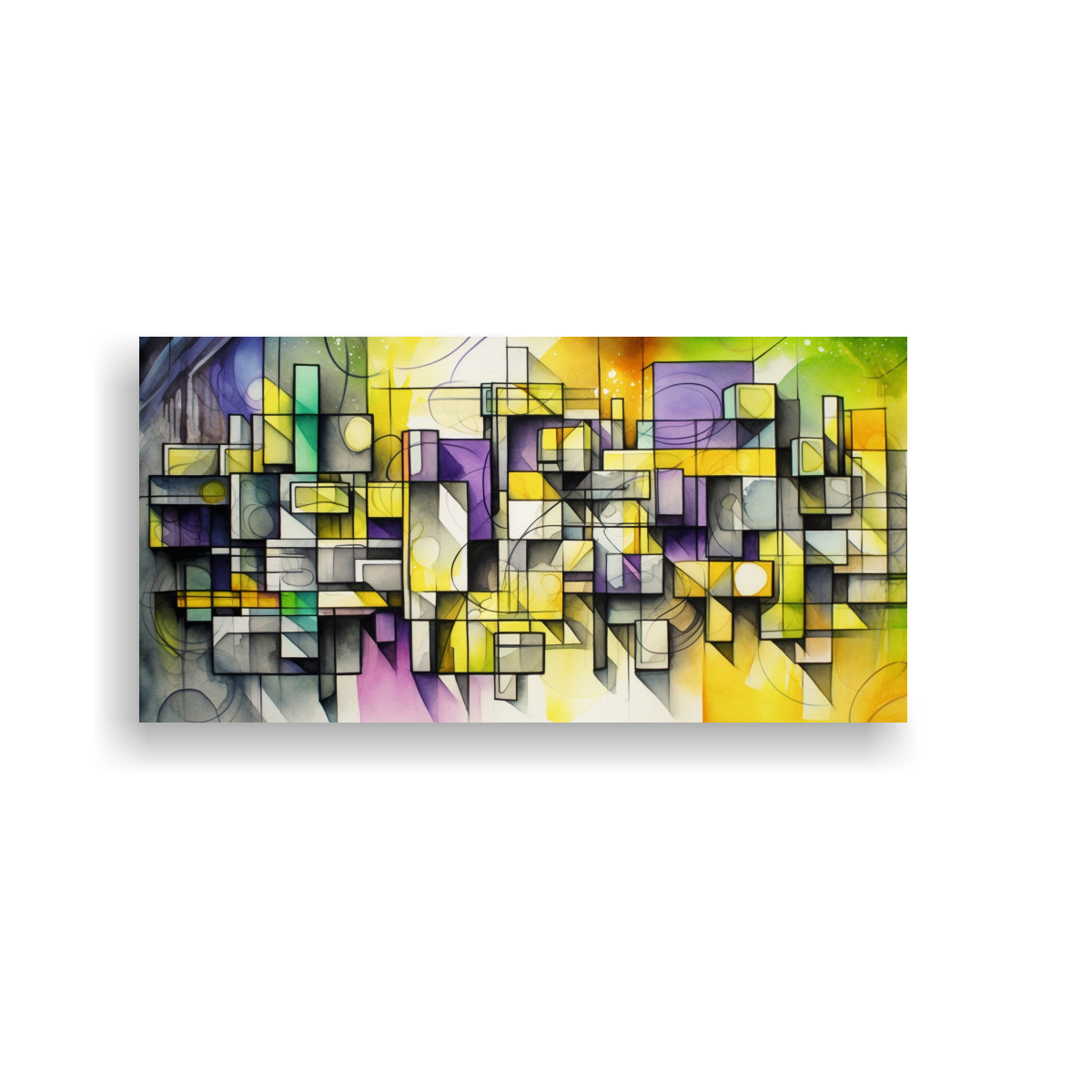 DISEÑO CARTEL ACUARELA CON CUBOS Y LÍNEAS. 160X80 CM - 1