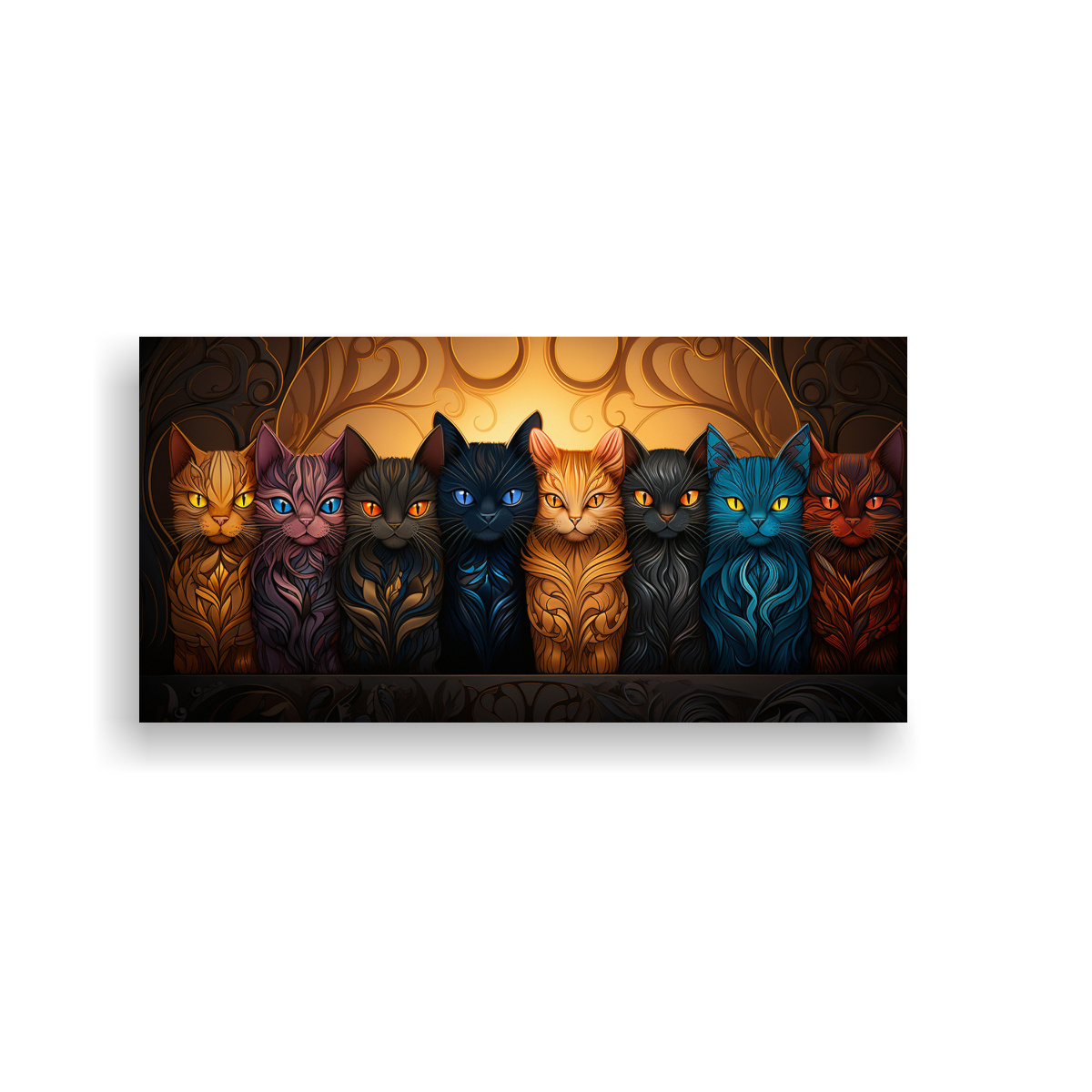 CUADRO DECORATIVO GATOS NUEVE COLORES OJOS 160X80 CM - 1