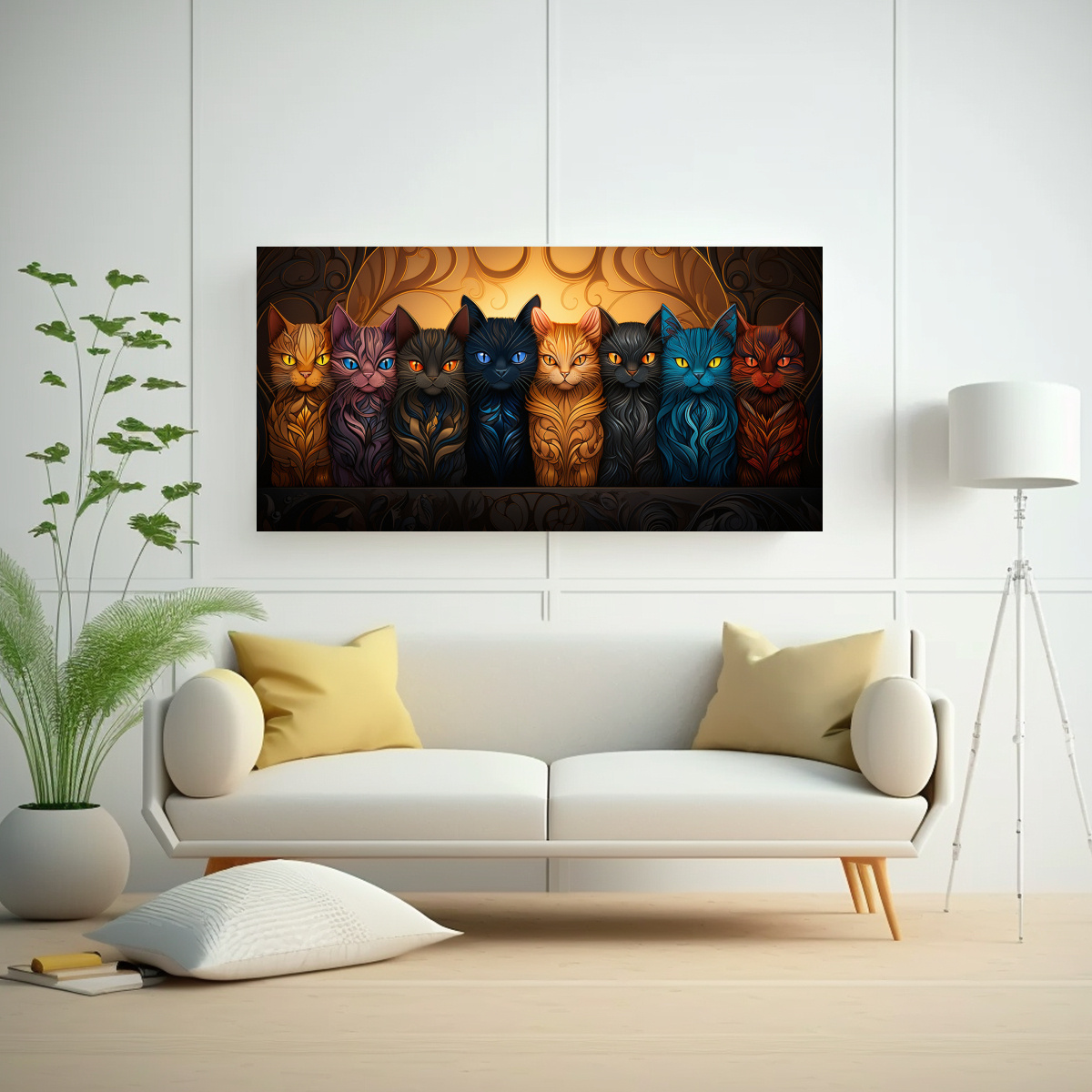 CUADRO DECORATIVO GATOS NUEVE COLORES OJOS 160X80 CM - 2