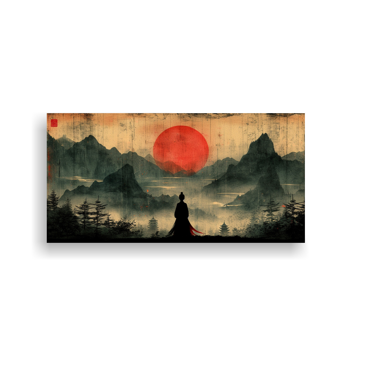 PINTURA DECORATIVA DE MUJER CHINA Y MONTAÑAS AL 40X20 CM - 1