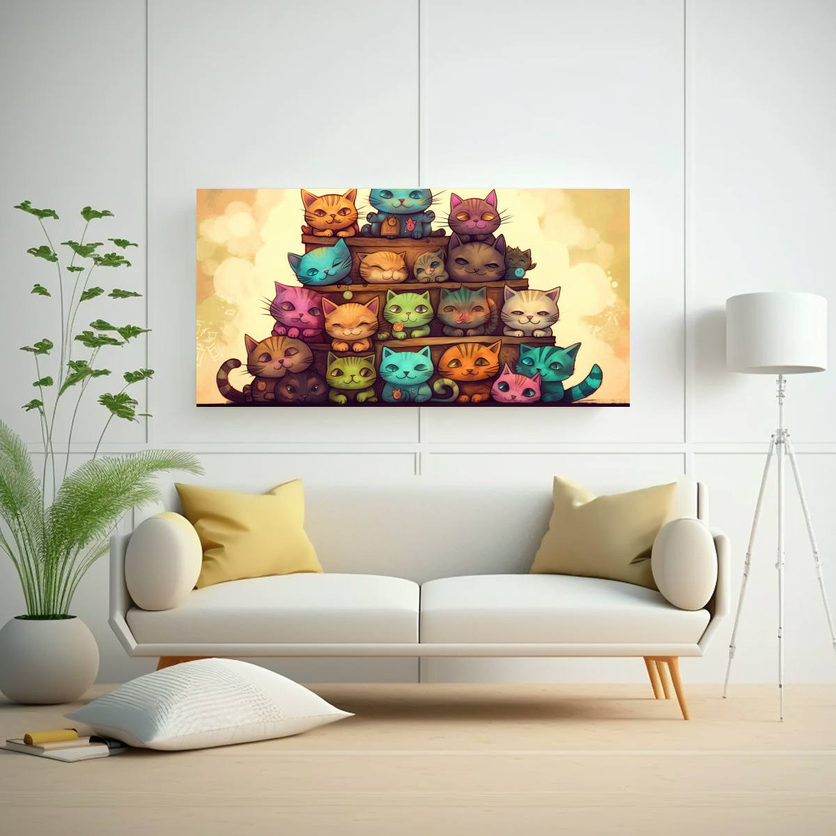 CUADROS DE GATOS EN UN LIENZO CON MUCHOS COLORES 120X60 CM - 2