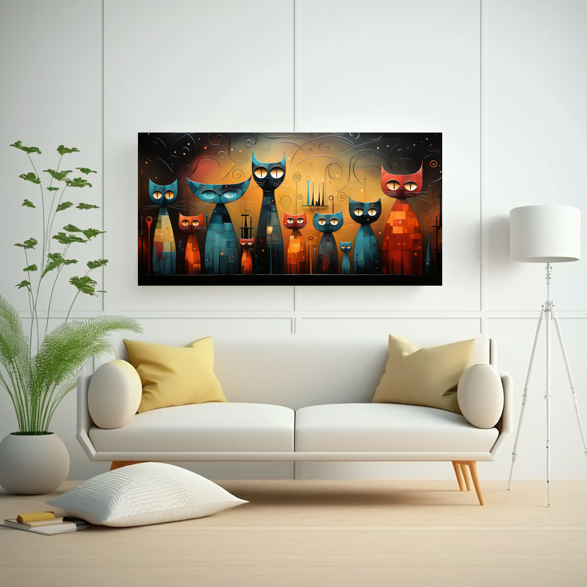 PINTURAS DECORATIVAS DE MUNDO FELINO CON ESTILO 100X50 CM - 2