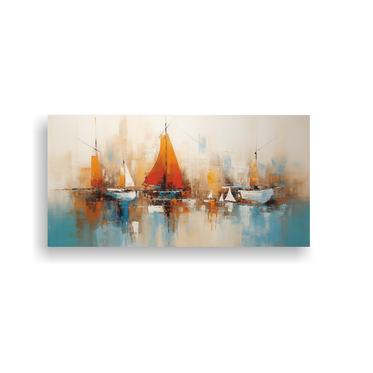 CUADRO ABSTRACTO DE BARCOS EN ARMONÍA DE COLORES 140X70 CM - 1