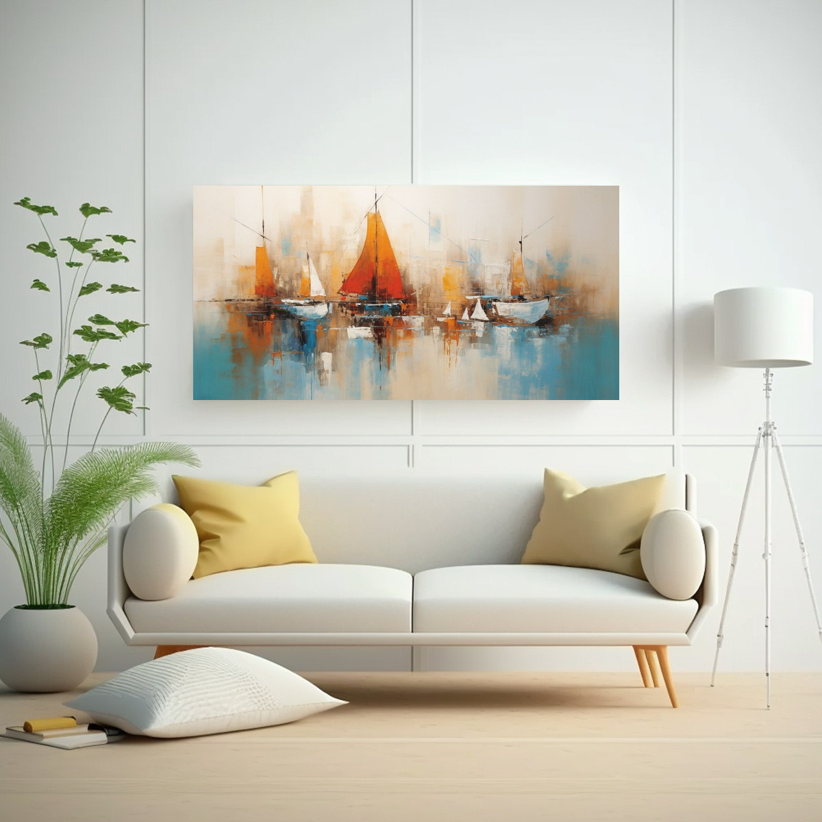 CUADRO ABSTRACTO DE BARCOS EN ARMONÍA DE COLORES 140X70 CM - 2