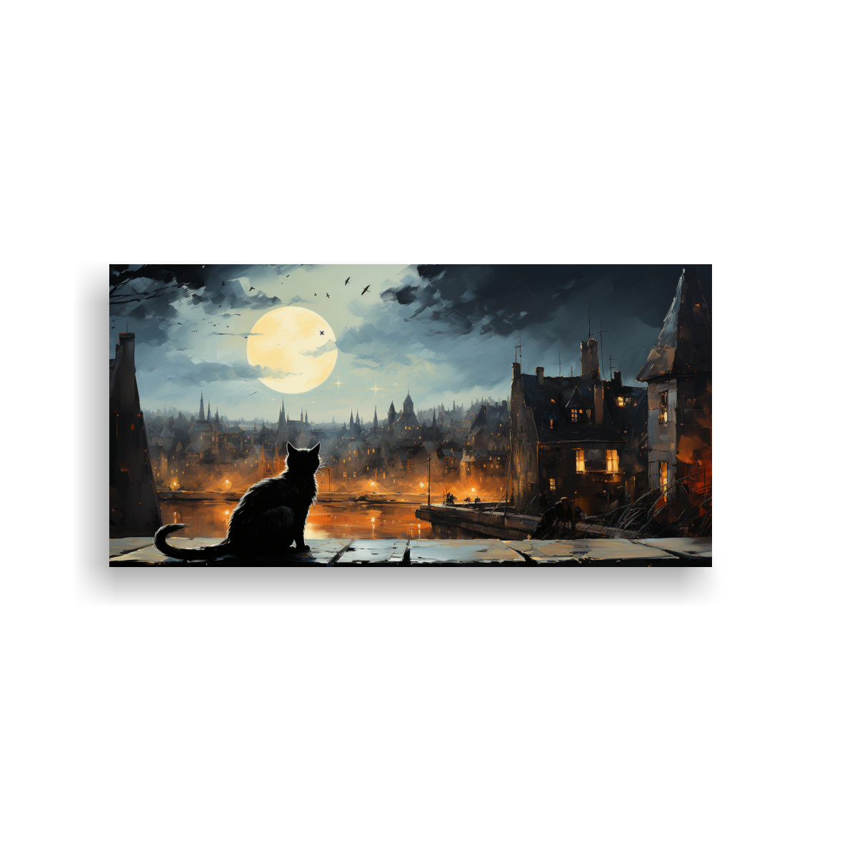 CUADRO DE TELA JUVENIL CON GATOS NEGROS EN UN 100X50 CM - 1