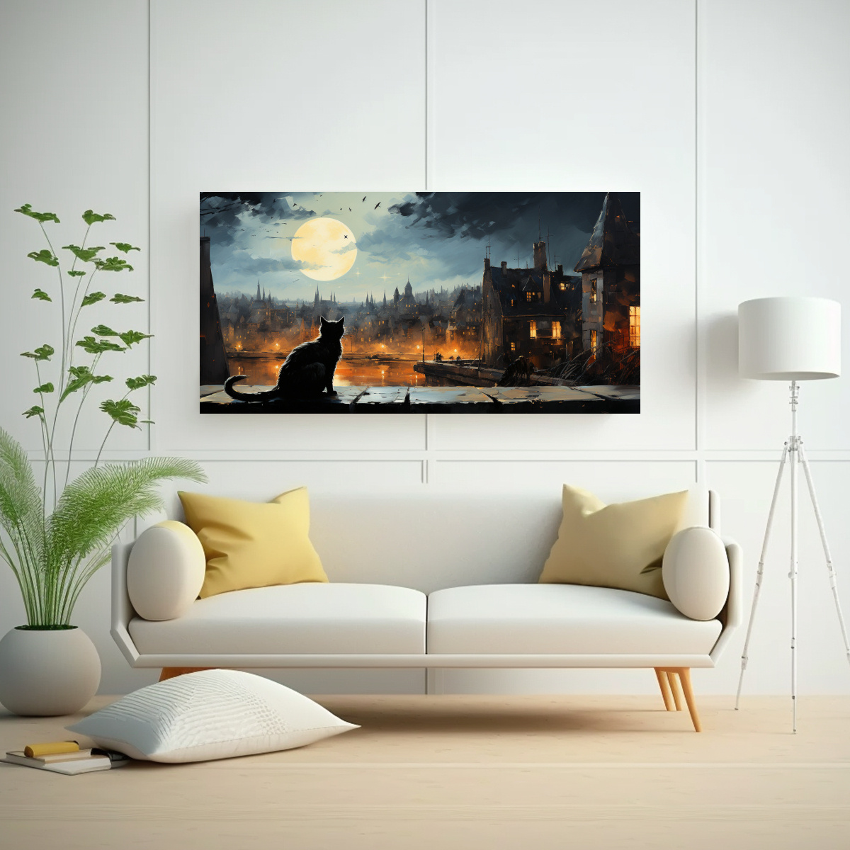 CUADRO DE TELA JUVENIL CON GATOS NEGROS EN UN 100X50 CM - 2
