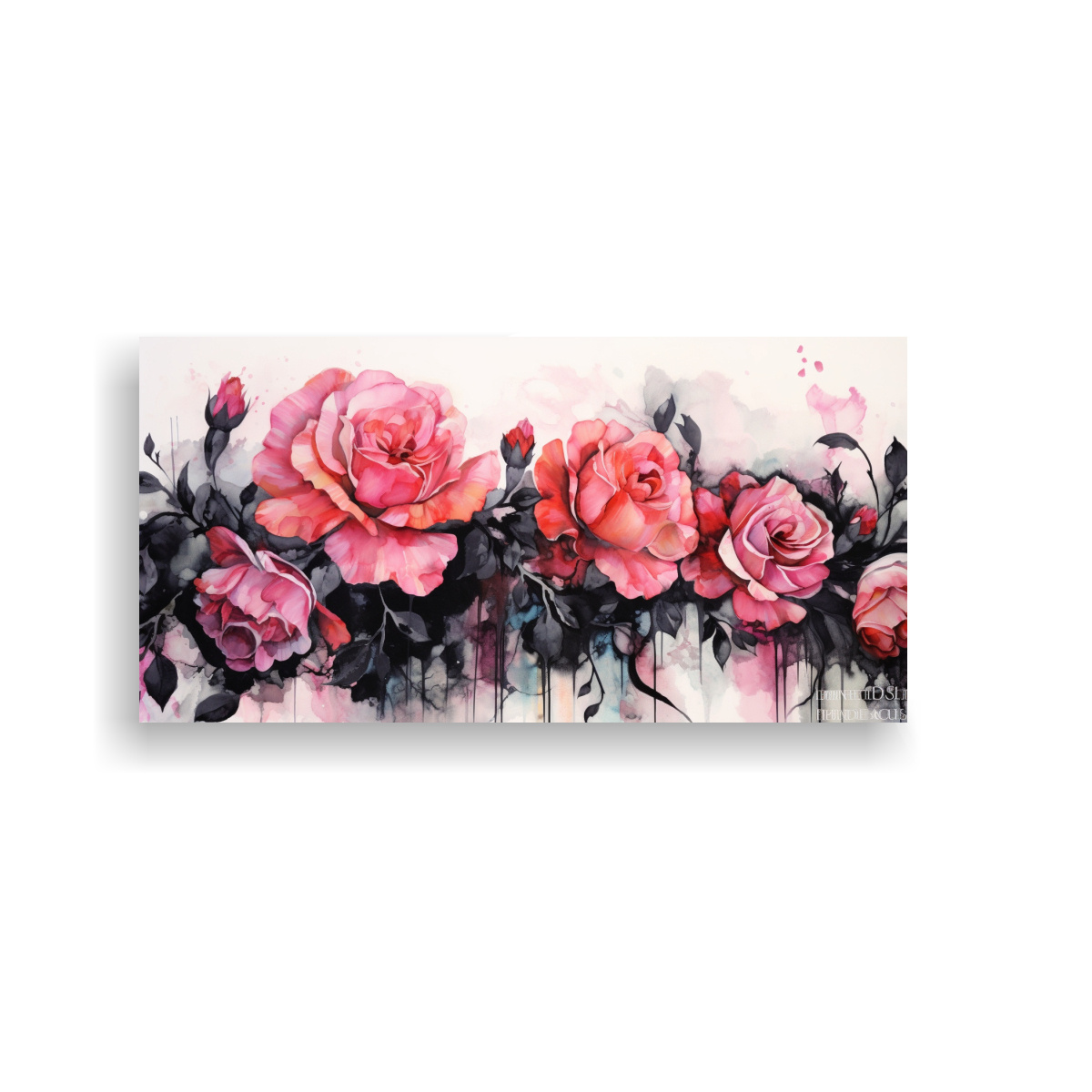 CUADRO MURAL: ROSAS ACUARELA CON FRANJAS NEGRAS. 40X20 CM