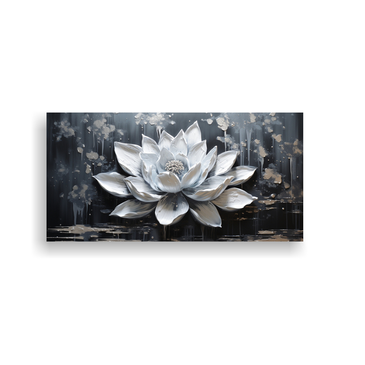CUADRO TEMA INTENSO PINTURA DE LOTO NEGRO SOBRE 80X40 CM - 1