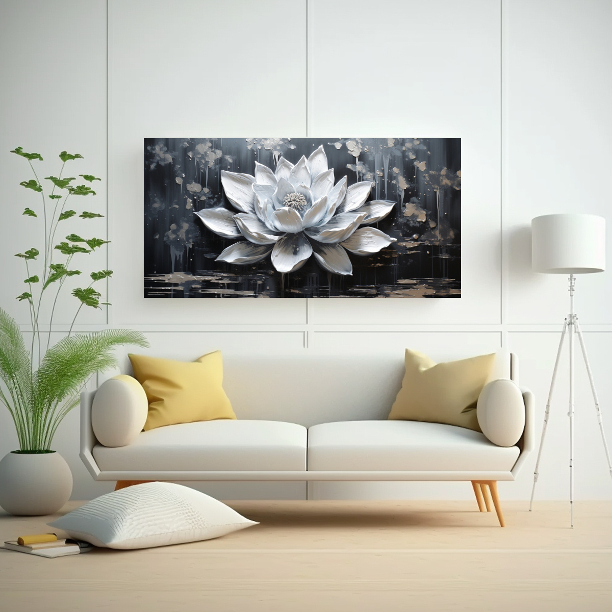 CUADRO TEMA INTENSO PINTURA DE LOTO NEGRO SOBRE 80X40 CM - 2