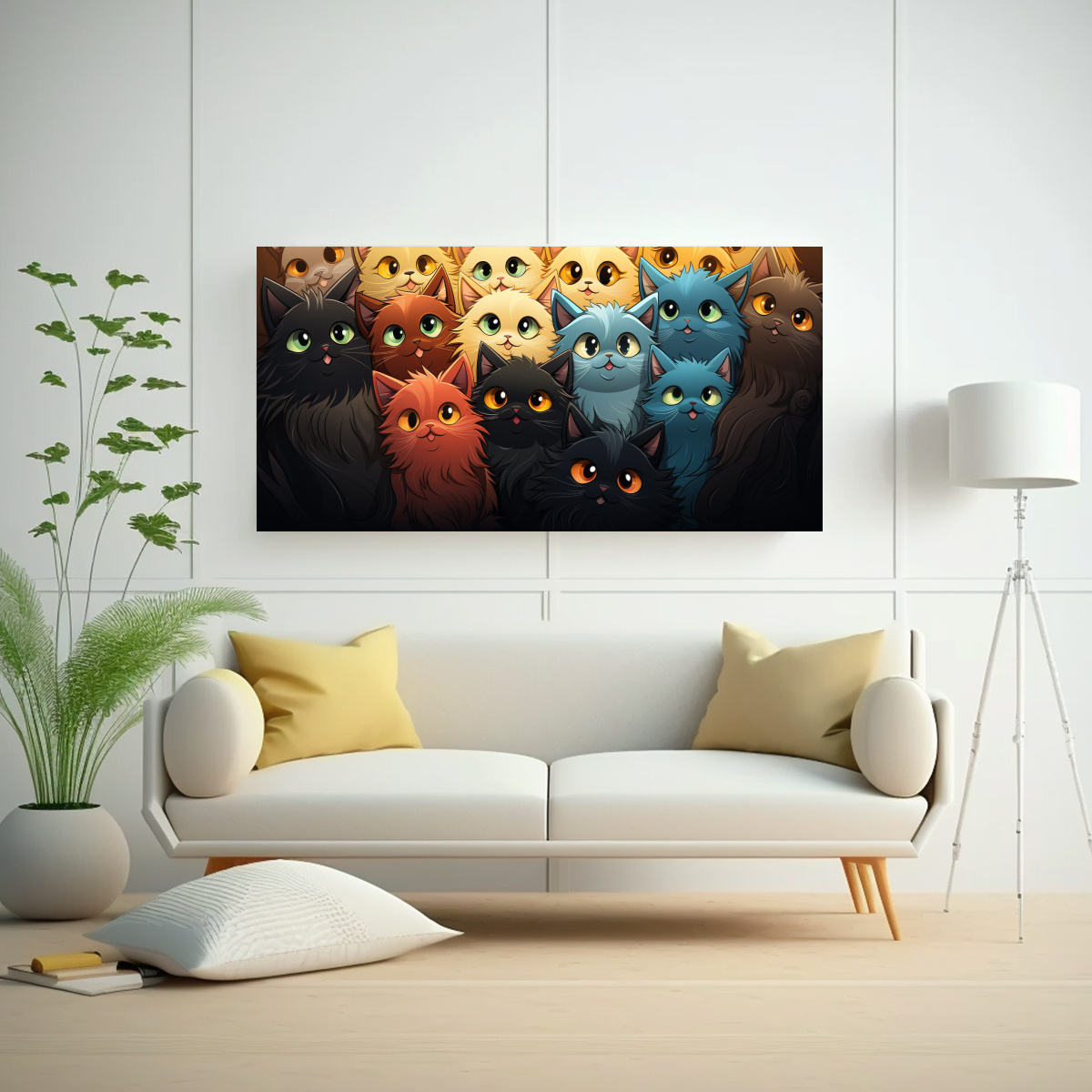 CUADRO DE TELA GATOS FELICES Y LOCOS DECORACIÓN 60X30 CM - 2