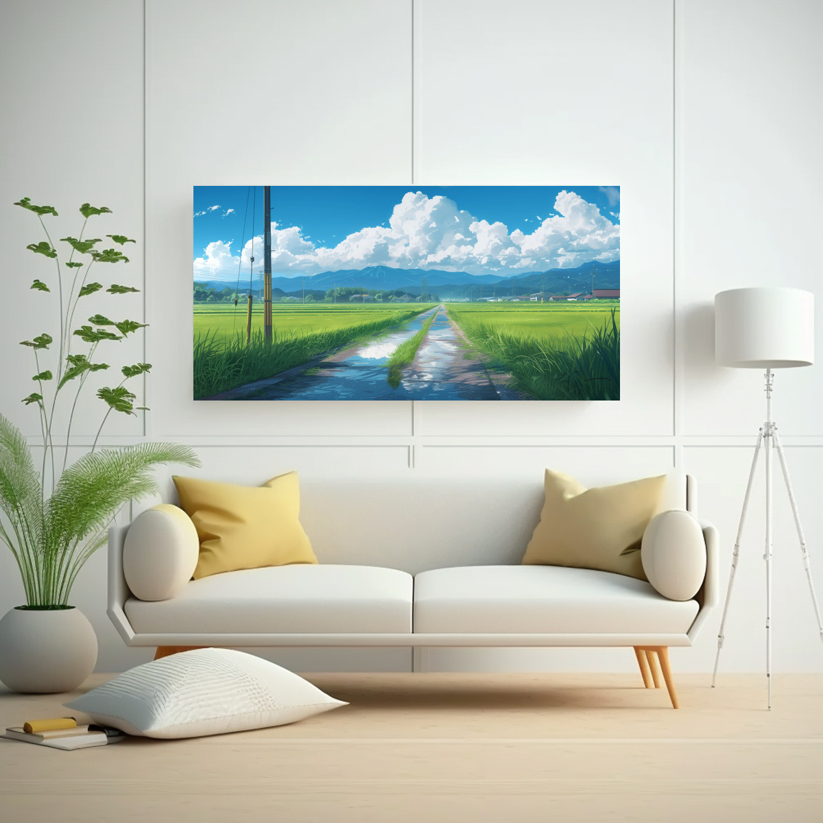 PINTURAS DE PAISAJES DE VERANO EN ARROZALES 80X40 CM - 2