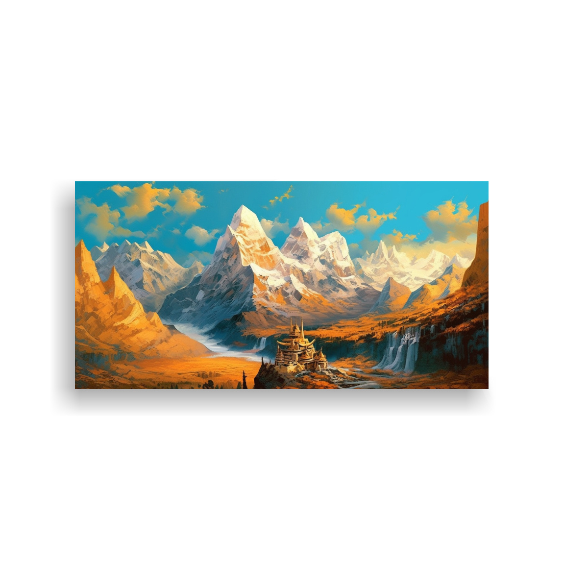 PINTURA AMARILLA EN LIENZO MONTAÑA CHINA 80X40 CM - 1