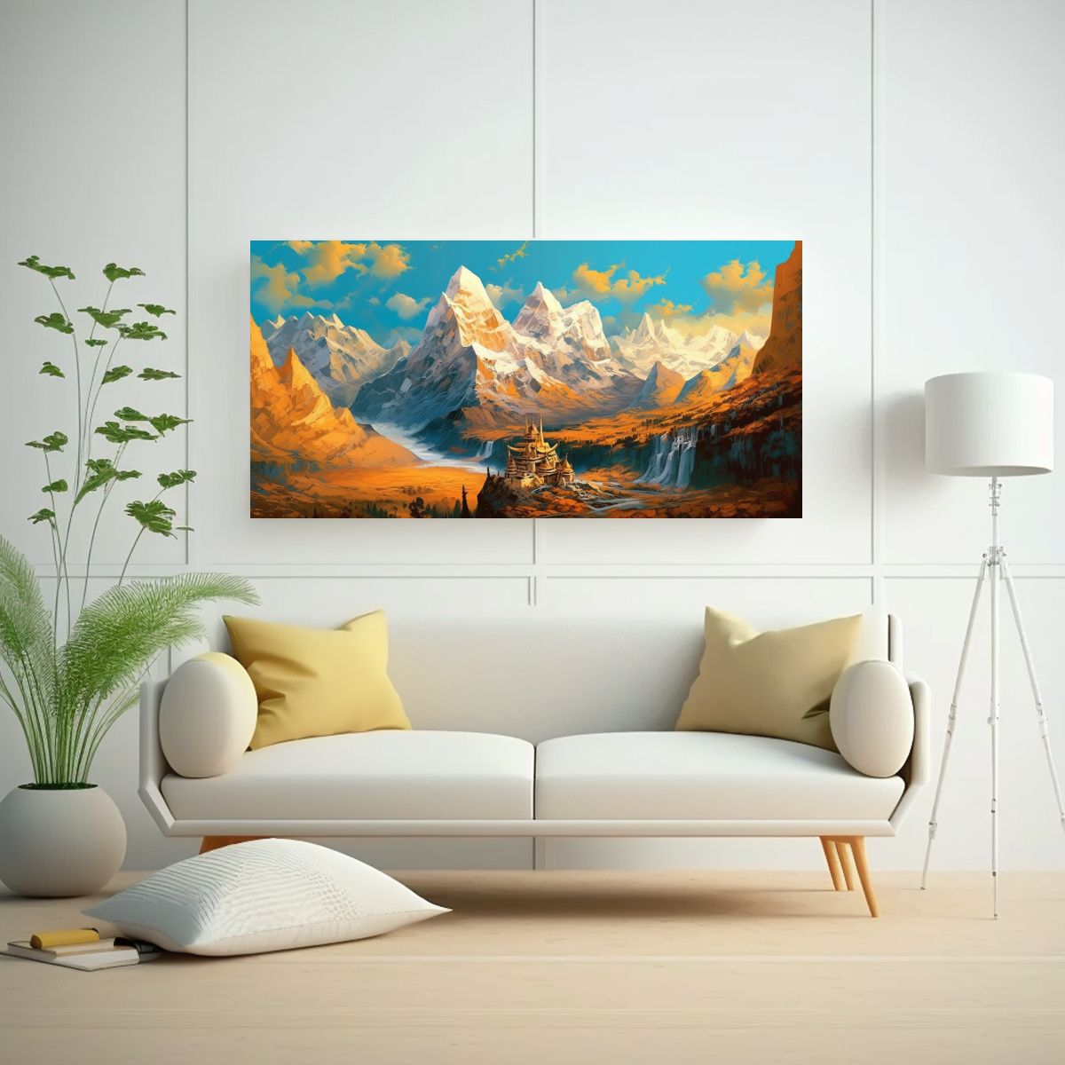 PINTURA AMARILLA EN LIENZO MONTAÑA CHINA 80X40 CM - 2