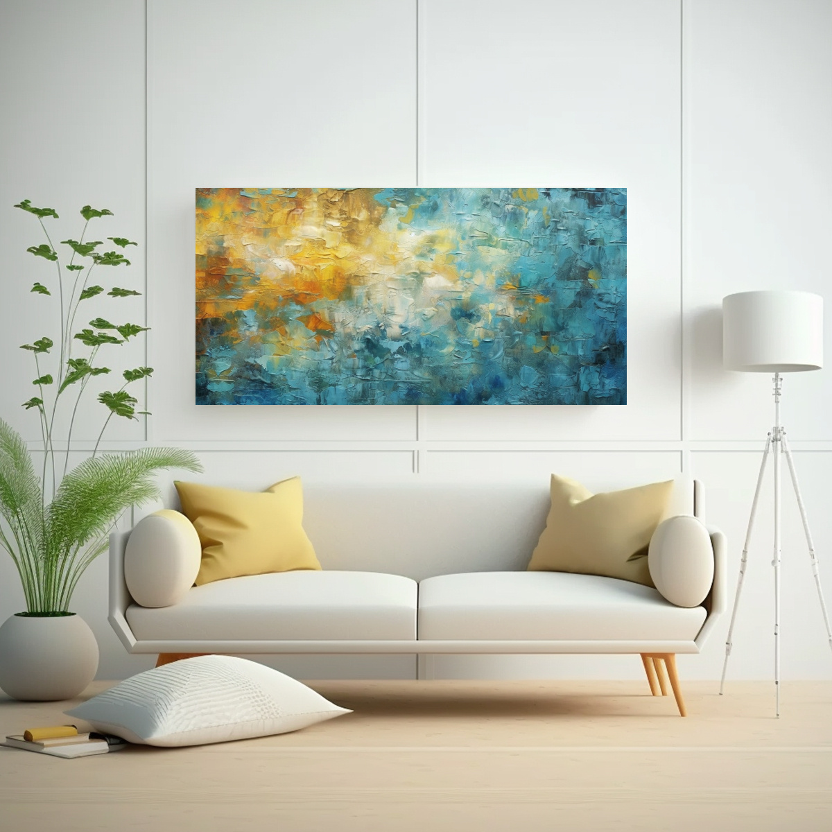 PINTURA HORIZONTAL AZUL, AMARILLA Y MARRÓN PARA 80X40 CM - 2