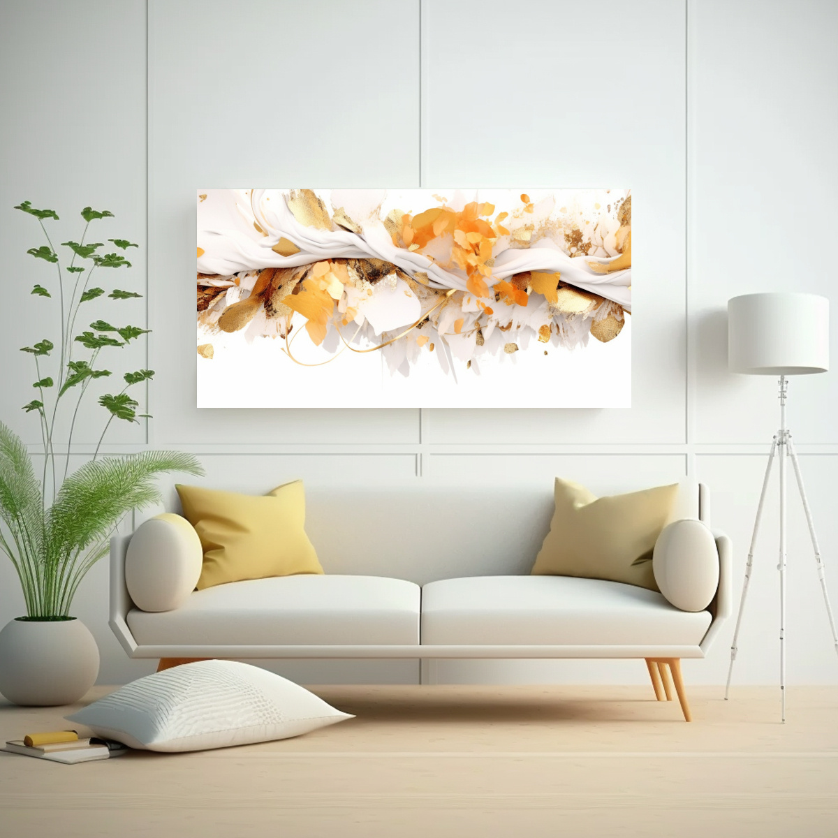 CUADRO ABSTRACTO RESISTENTE BLANCO Y DORADO, ARTE 60X30 CM - 2