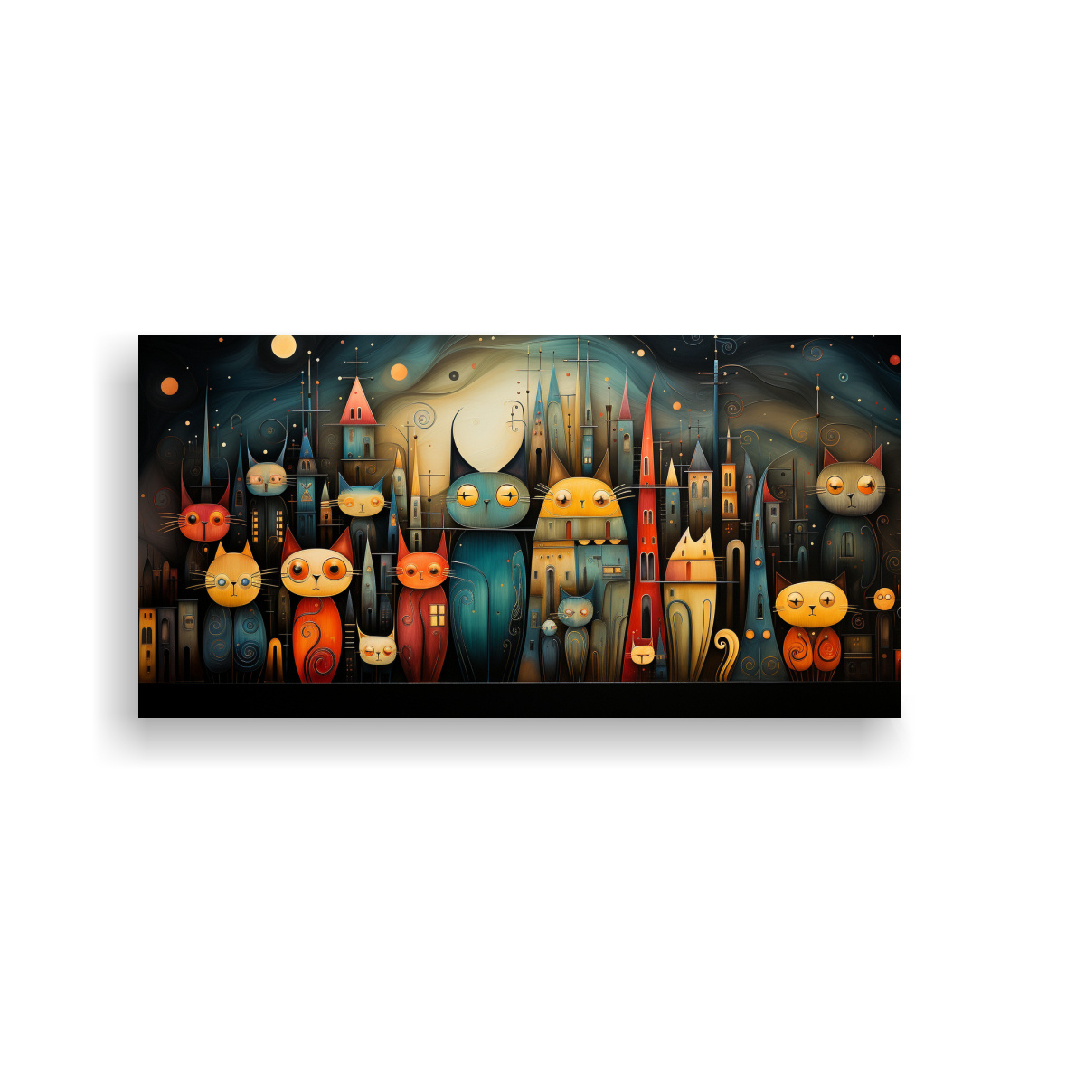 CUADRO CREATIVO CON GATOS ALEGRES AL ESTILO 60X30 CM - 1