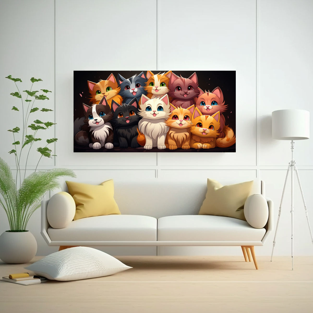 PEGATINA ARTE CUADRO DE MULTITUD DE GATOS FELICES 120X60 CM - 2