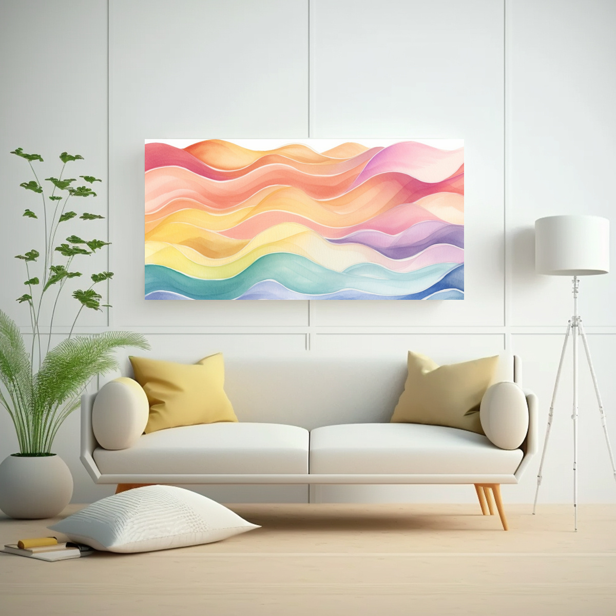CUADRO MINIMALISTA AGUA TRAZO ONDA FONDO PINTADO 80X40 CM - 2