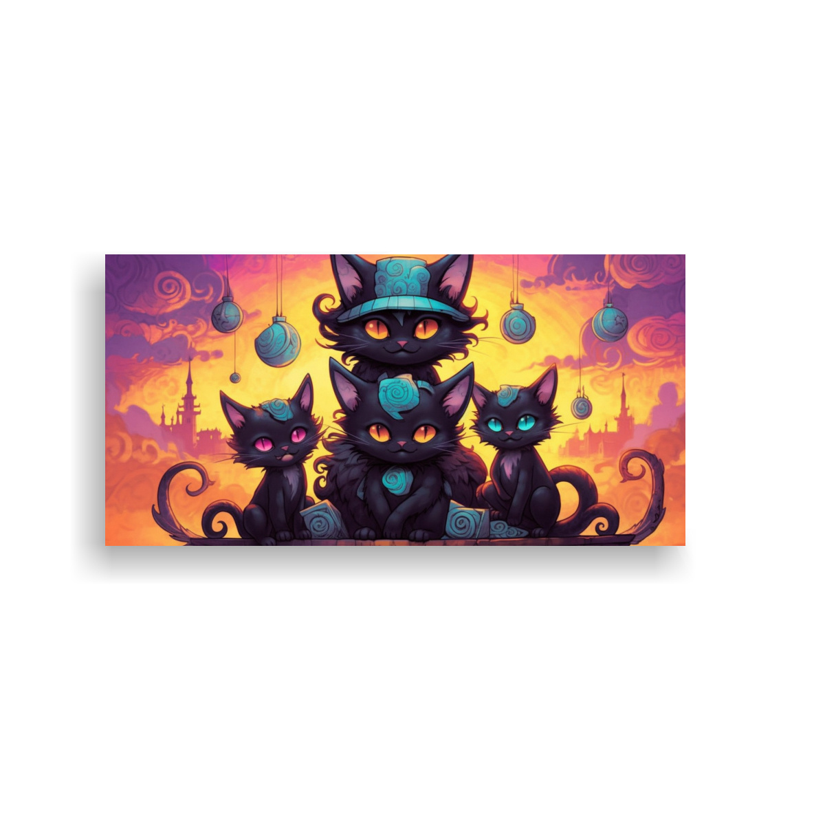 CUADROS DECORATIVOS: GATOS NEGROS EN PERSPECTIVA 60X30 CM - 1