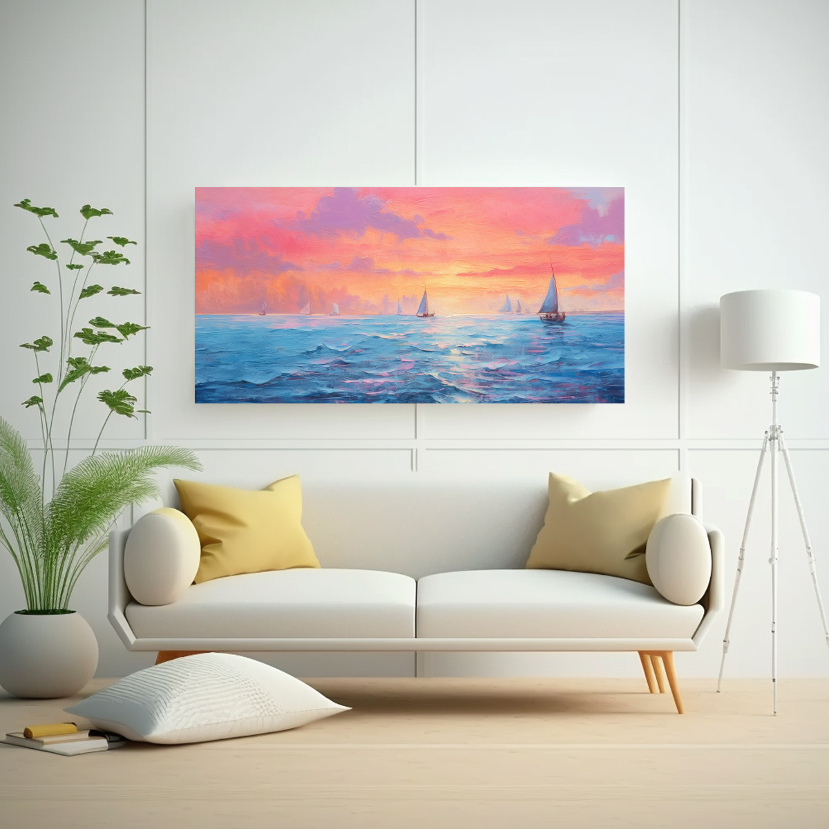 CUADRO MINIMALISTA DE OCEANOS CON VELEROS: 160X80 CM - 2