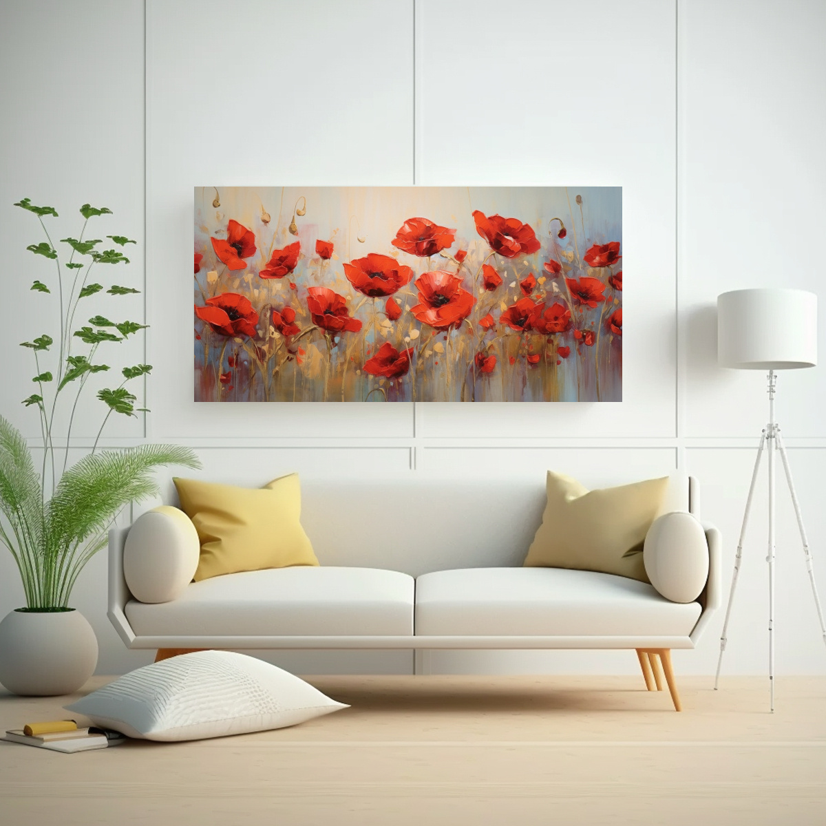 CUADRO IMAGEN COLORES ROJO AMAPOLAS EN LIENZO 160X80 CM - 2