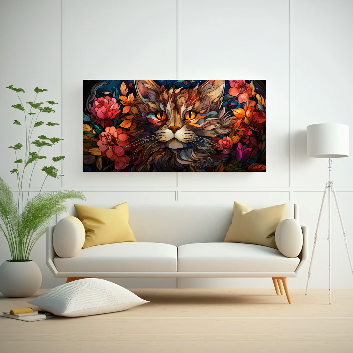 OBRA ARTE DIGITAL GATO VIDRIERA MINIMALISTA EN 160X80 CM - 2