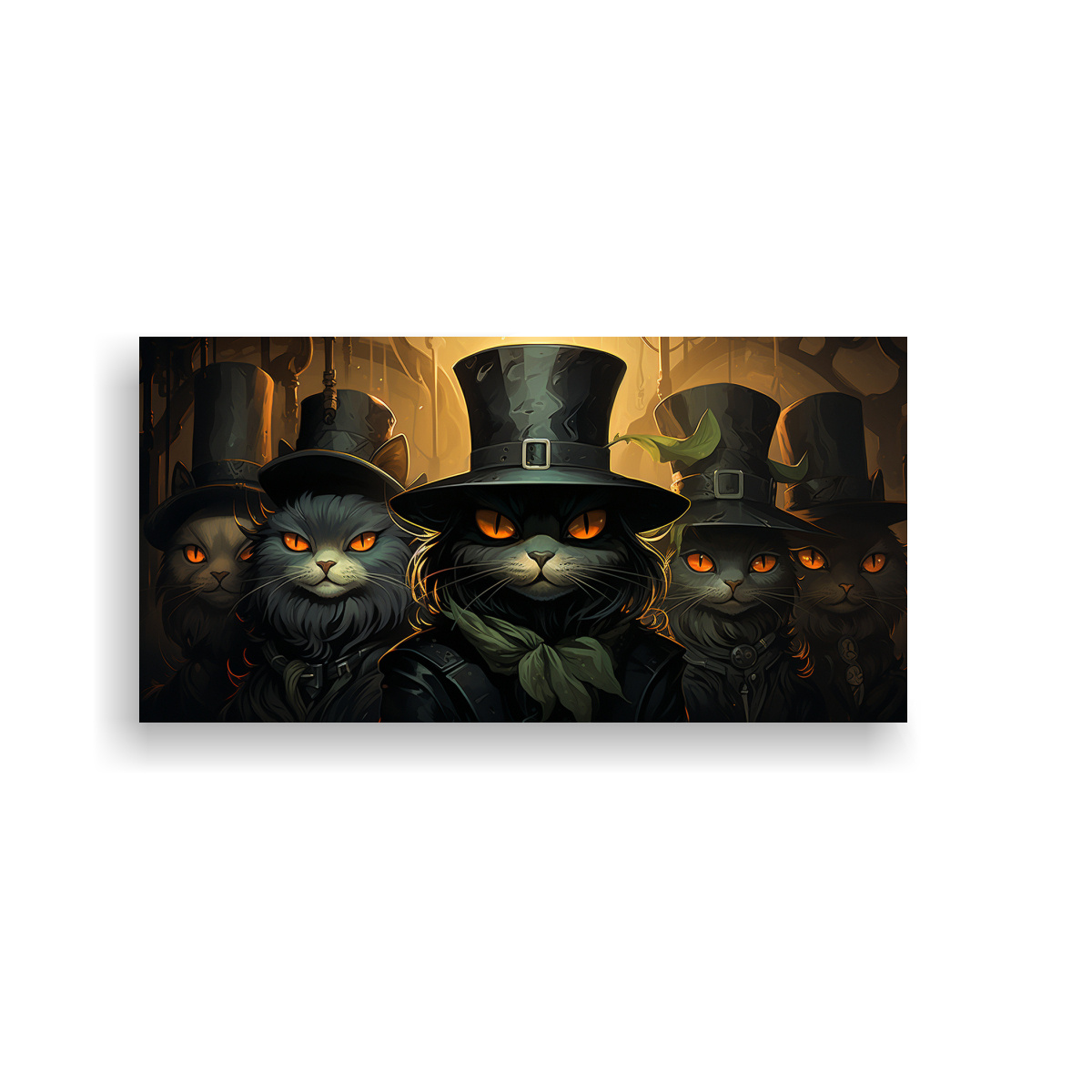 CUADRO EN BASTIDOR GATOS NEGROS OJOS NARANJA 120X60 CM - 1